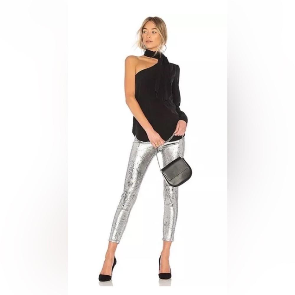 Anthropologie AG Painted Silver Metallic Jeans The Farrah Ankle Skinny
